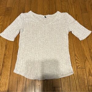 AKEMI + KIN Anthropologie Heather Oatmeal Beige Ribbed Knit Sweater Top Medium
